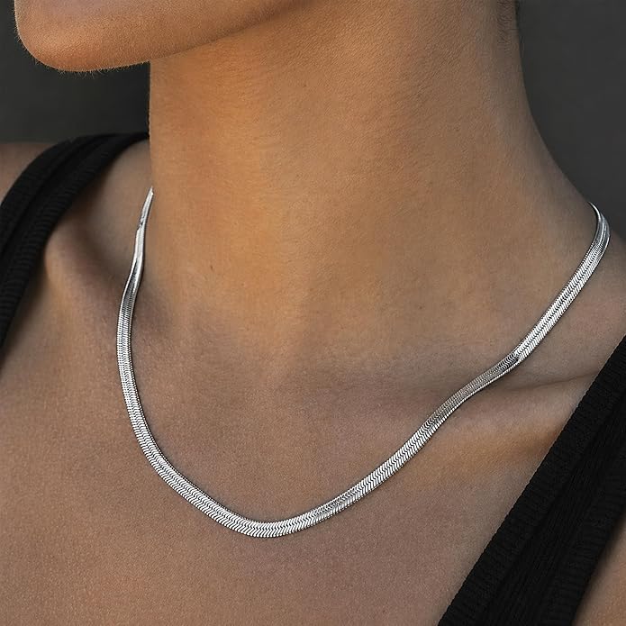 Mchic 18K Gold Plated Herringbone Necklace for Women, 1.5MM Thick Snake Chain Necklace Non Tarnish, Flat Herringbone Chain Jewelry for Gifts 4MM Wide