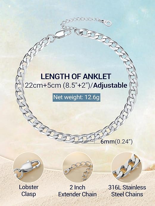 PROSTEEL Gold/Silver Anklets for Women Waterproof, 14K Gold Plated Ankle Bracelet Non Tarnish, Jewelry Gifts Adjustable