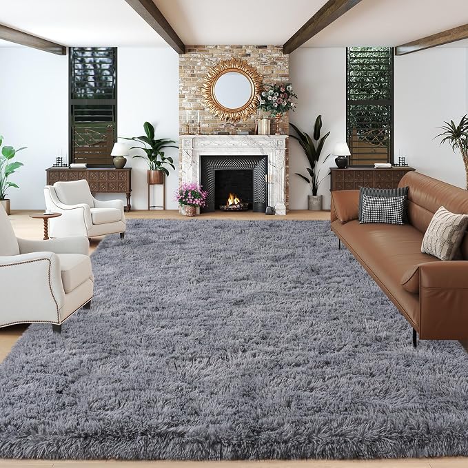 Dssimo Super Fluffy 10x14 Rugs for Living Room, Modern Shag Grey Area Rugs, Soft and Cozy Plush Large Under Bed Carpet for Kids, Girls Boys and Teens Decorations for Bedroom Dorm Nursery Classroom