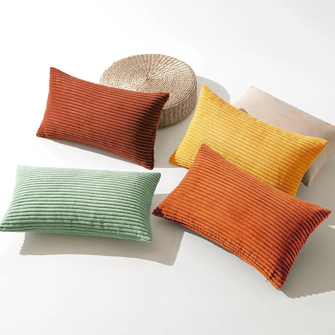 MIULEE Decorative Throw Pillow Covers 12x20 Inch Set of 4, Vibrant Cushion Covers Vintage Retro Fall Home Decor, Mix and Match Color Clash Design for Sofa Couch Bed Living Room Yellow Rust Green