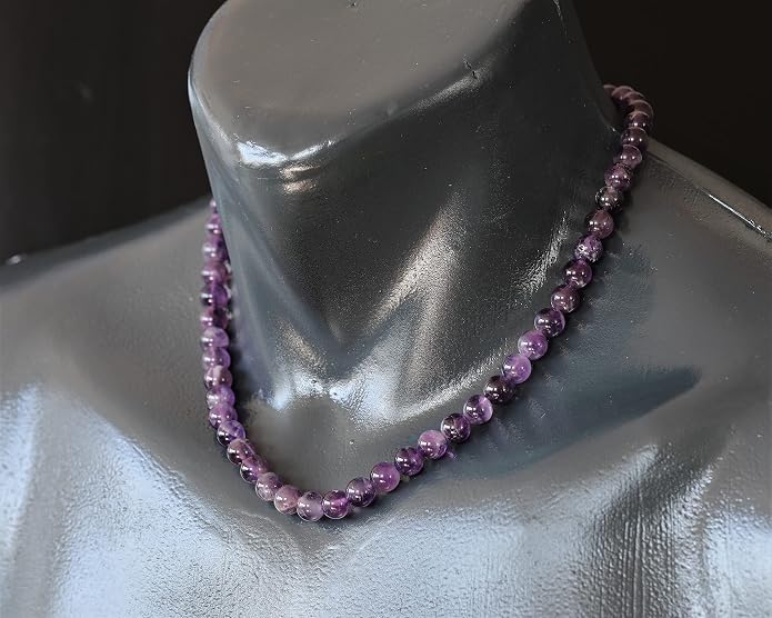 Natural Gemstone Beaded Choker Necklace | 8mm Handmade Adjustable Jewelry for Men & Women | Chakra Balancing Crystal Necklace | Spiritual Gift | Macrame Cord with Extender