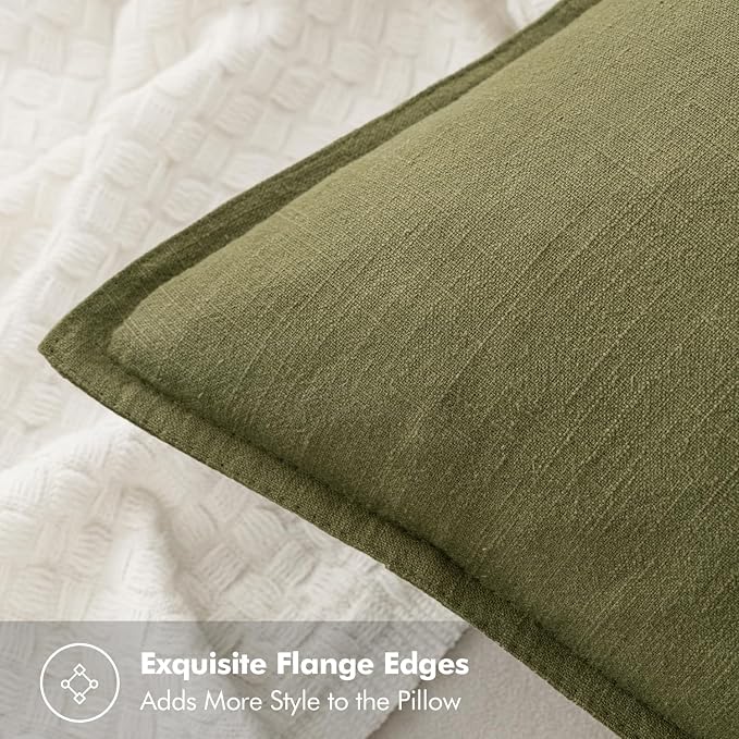 MIULEE Decorative Linen Pillow Covers 20x20 Inch Green | Boho Farmhouse Neutral Couch Throw Pillows for Bed, Pack of 2 Accent Modern Pillowcases, Sofa Livingroom Home Decor