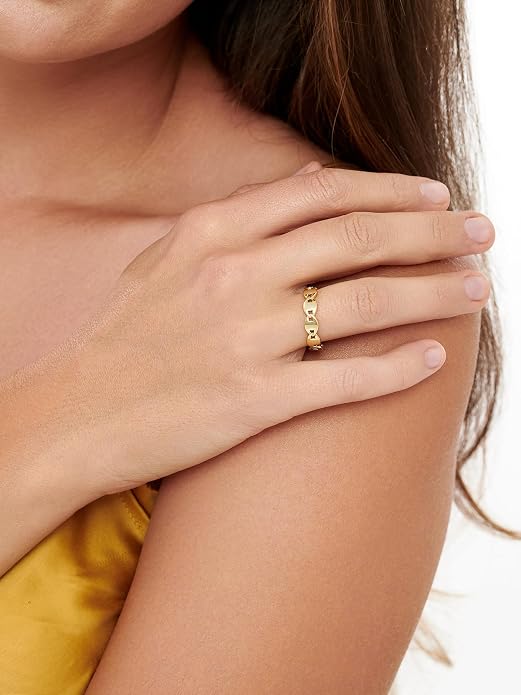 DEVATA Gold or Rhodium Plated Sterling Silver 925 – Eternity, Band Ring for Women – Heart, Knot, Clover, Infinity, Mariner, Cable, Curb, Cuban, Figaro, Daisy, Rope, Ribbed, Dome