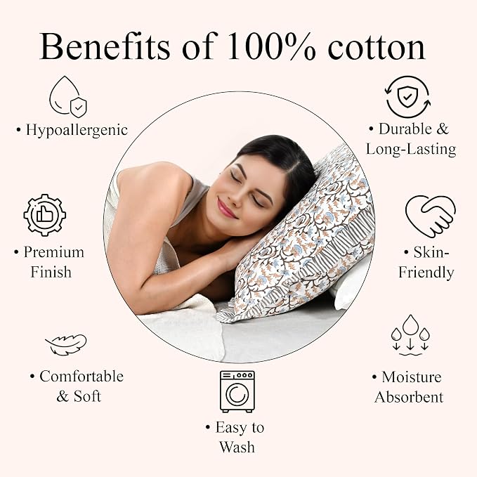 Ridhi Brown Meadow Vine Block Print Ruffle Throw Pillow Cover 24" x 24" (Pack of 2) Decorative Cushion Covers with Ruffle for Couch, Sofa, Bed, Living Room, Home Decor Gift for Spring, Mother's Day