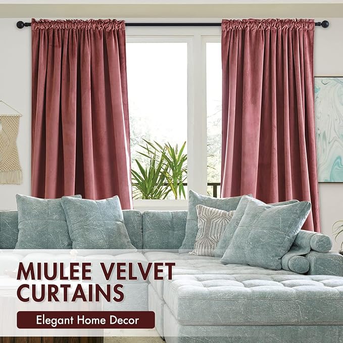 MIULEE Dusty Rose Pink Blackout Velvet Curtains 132 Inch Long 52"x132" | Luxurious Bedroom Living Room Decor, Room Darkening, Thermal Insulated, Rod Pocket Design, Super Soft Fabric, Extra Long