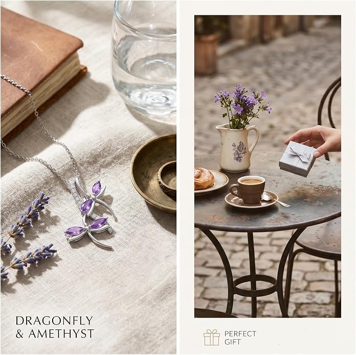 PRAYMOS Dragonfly Gifts 925 Sterling Silver Dragonfly Necklace for Women Dreamy Dragon fly Pendant Dragonflies Jewelry Birthday Gift 18+2" Adjustable Chain