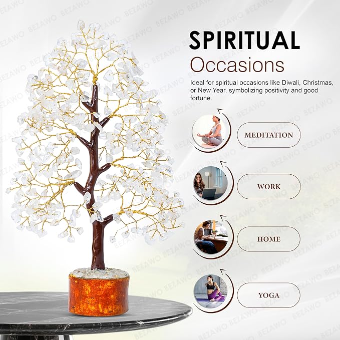 Crocon® Clear Quartz Crystal Tree of Life, Birthday Gifts for Women & Men, House Decor for Shelf Healing Crystals, Spiritual Gift Room Decor, House Warming Gifts New Home, Birthday Gift for Mom