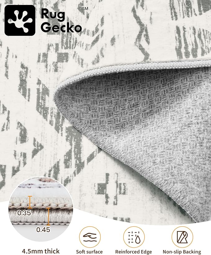 Miukiki 2x10 Runner Rug Moroccan Washable Hallway Runner Rug Non Slip Indoor Floor Kitchen Rug Foldable Carpet for Bathroom Laundry Room with Low Pile(Grey,2'x10')
