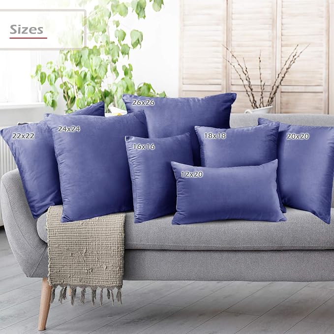 Nestl Throw Pillow Covers, Cozy Velvet Decorative Outdoor Pillow Covers 16 x 16 Inches, Soft Solid Cushion Covers for Sofa, Bed and Car, Set of 2 - Calm Blue