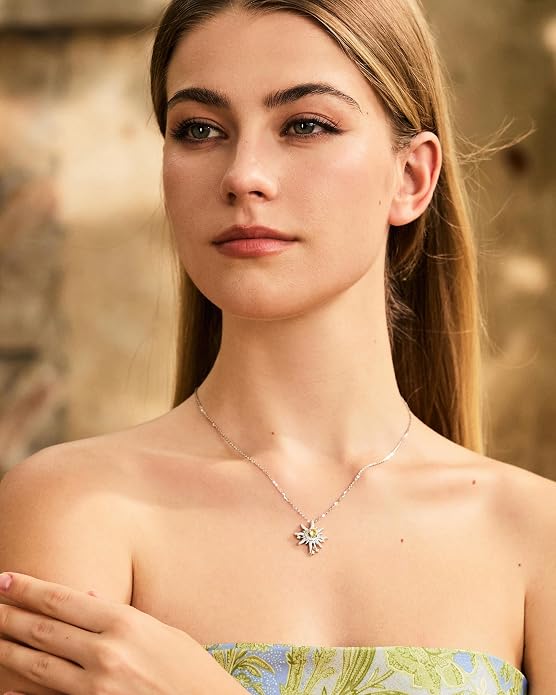 FANCIME Soluna Nexus Necklace for Women Sterling Silver Moon Jewelry Sun Pendant Fine Jewelry Gemstone Birthday Mothers Day Gifts for Wife