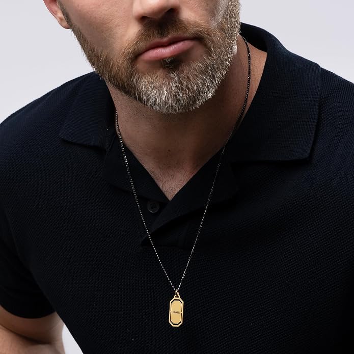 Custom Sterling Silver Men Name Necklace - Up to 6 Inscriptions - Stainless Steel, Gold or Gold Vermeil Plated - Meaningful Father's Day Gift for Him, Husband
