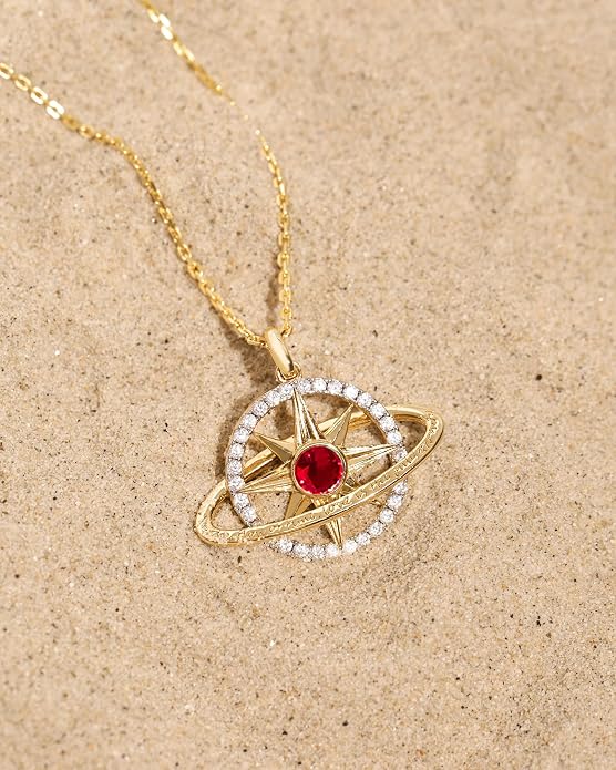 FANCIME Stellar Promise Birthstone Necklace for Women White Gold Plated Sterling Silver Planet Star Pendant Fine Jewelry Anniversary Birthday Mothers Day Gifts for Women Wife Friend Her