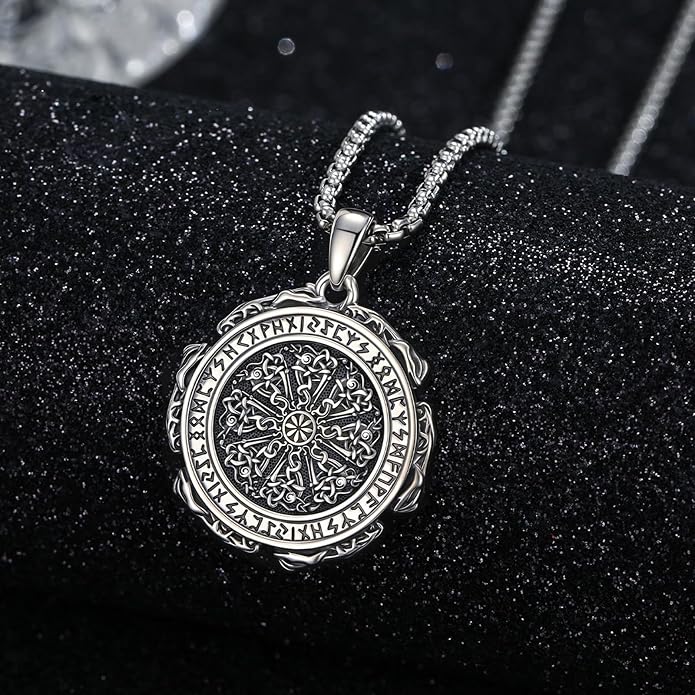 Viking Necklace for Men 925 Sterling Silver Rune Amulet Pendant Nordic Necklace Viking Jewelry Gift for Father Husband Son