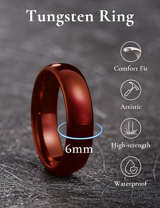 King Will Men's Women's Tungsten Carbide Ring 24k Gold Plated Rose Gold Plated Domed Polished Finish Wedding Band