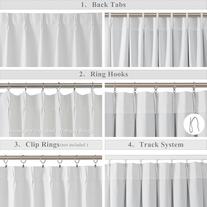 WEST LAKE Extra Long White Bailey Pinch Pleated Blackout Curtains for Bedroom Living Room 112 Inches Length,Thermal Insulated Drapes with Back Tabs Hooks,Modern Window Treatment,60" Wx112 L,1 Panel