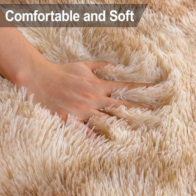 2x5 Feet Beige Fluffy Runner Rug for Bedroom, Soft Plush Shag Carpet Non Slip Washable Long Rug for Hallway Nursery Dorm Living Room, Fuzzy Bedside Rug for Kids Girls Room Decor