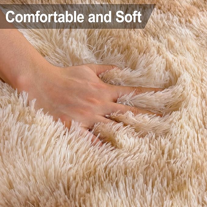 2x10 Feet Beige Fluffy Runner Rug for Bedroom, Soft Plush Shag Carpet Non Slip Washable Long Rug for Hallway Nursery Dorm Living Room, Fuzzy Bedside Rug for Kids Girls Room Decor