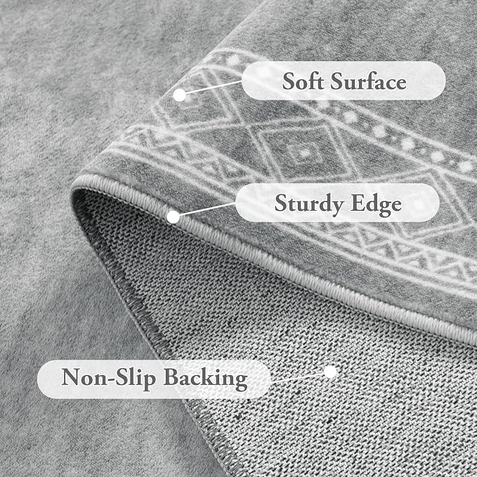 Lahome Modern Bordered Kitchen Runner Rugs Non Skid Washable, 2x6 Runners for Hallways Non Slip Ultra-Thin Hallway Rug, No Shedding Soft Carpet for Entryway Laundry Room Bedroom (2x6ft,Grey)