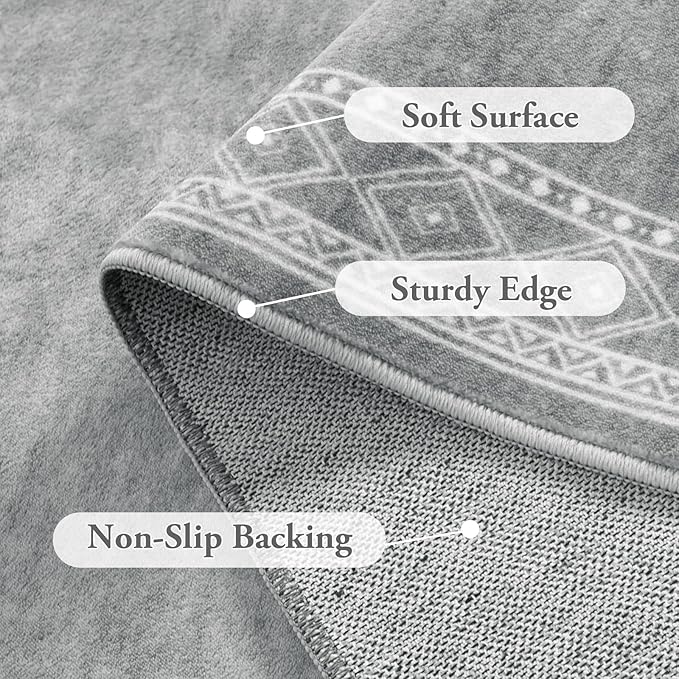Lahome Modern Bordered Kitchen Rugs Non Slip, 2x3 Entryway Rugs Indoor Washable Ultra-Thin Indoor Door Mat, Soft Throw Carpet for Bathroom Bedroom Entry (2x3ft,Grey)
