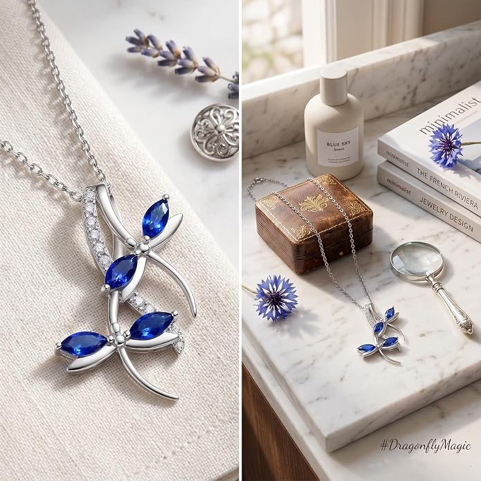 PRAYMOS Dragonfly Gifts 925 Sterling Silver Dragonfly Necklace for Women Dreamy Dragon fly Pendant Dragonflies Jewelry Birthday Gift 18+2" Adjustable Chain