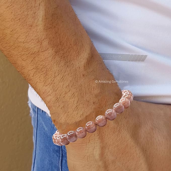 Amazing Gemstone Sunstone Bracelet for Women Men's Gifts - Protection Healing Crystal Bracelet - 8mm Gemstone Beaded Adjustable Bracelet