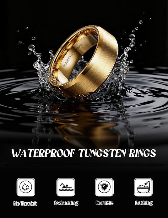 Jstyle Tungsten Mens Wedding Band 8MM Wedding Ring for Men Matte Surface - Beveled Polished Edge Anniversary Promise Rings, Men Ring Jewelry Comfort Fit Size 6-14