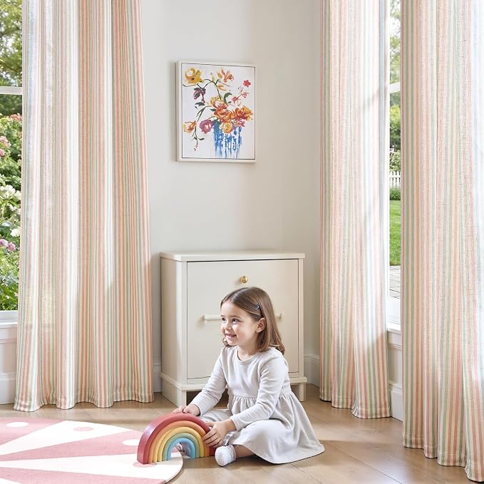 jinchan Linen Curtains 96 inch Candy Stripe for Kids Room Back Tab 2 Panels | Kids Curtains for Living Room Baby Girls Room,Ticking Stripe,Nursery Drapes, Window Treatments,Cottagecore,Light Filtering