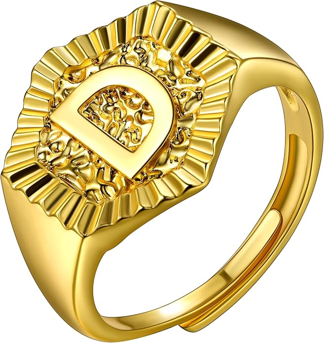U7 Initial Ring Wedding Band for Men Women 18K Gold Plated Statement Hexagon A-Z Letter Jewelry Personalized Stackable Signet Rings