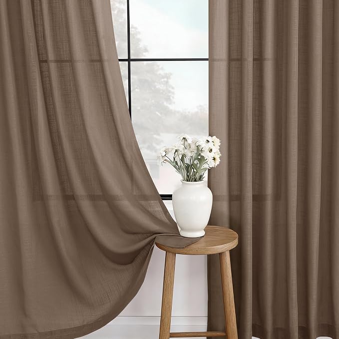Chocolate Brown Linen Curtain 100 inch Length 2 Panels Back Tab Light Filtering Living Room Curtain Drapes Home Office Modern Minimalist Decor Farmhouse Boho Neutral Semi Sheer Curtain 100 inch Long