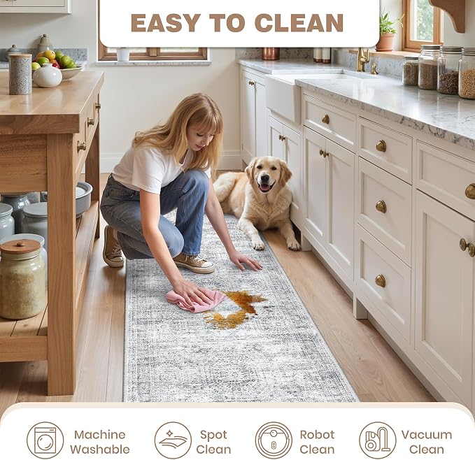 Kitchen Rugs Sets of 3, 2x3 2x4 2x5 Rug Runner,Grey | 3 Piece Washable Rug for Hallway,Entryway,Bedroom,Dining Room,Thin,Soft Runner Rug,Stain Resistant Indoor Carpet,Non Slip