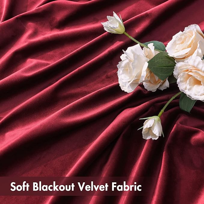 MIULEE Burgundy Red Blackout Velvet Curtains Drapes 108 Inch Long 52"x108" | Luxurious Bedroom Living Room Decor, Room Darkening, Thermal Insulated, Rod Pocket Design, Super Soft Fabric, Extra Long