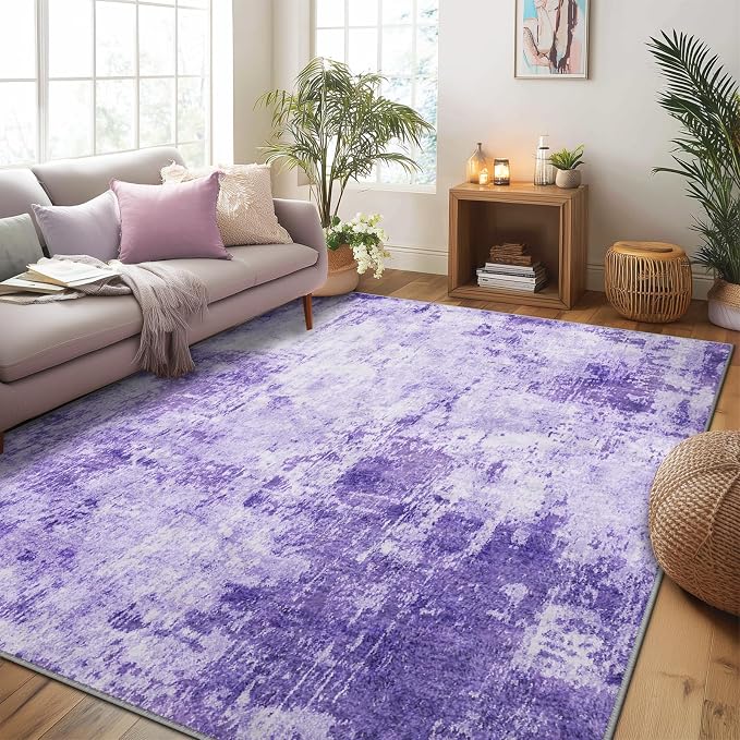 RELEANY Washable Area Rugs 9'x12' Non-Slip Modern Abstract Soft for Living Room Entryway Bedroom Kitchen, Print Pattern, Purple Gray Pink White