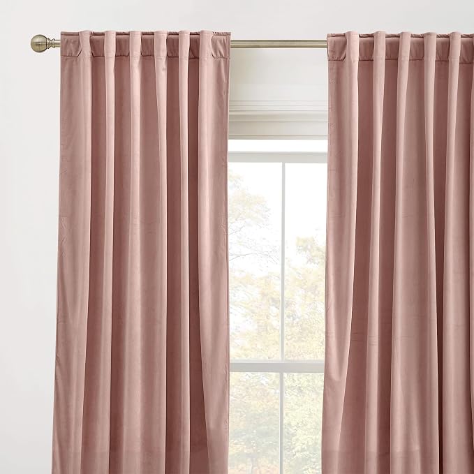 RYB HOME Dusty Pink Velvet Curtains for Bedroom Living Room, Thermal Insulated Privacy UV Heat Blocking Luxurious Soft Rod Pocket Back Tab Drapes for Nursery, 42" W x 63" L, 2 Panels