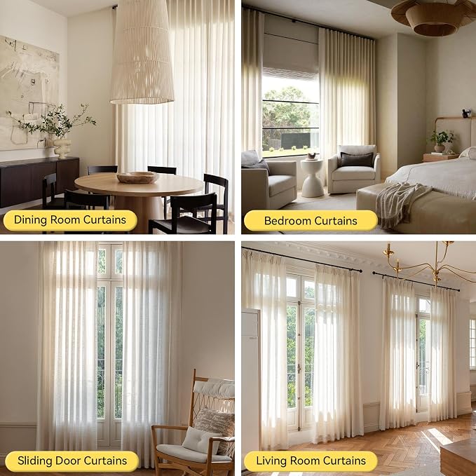 Liz Pinch Pleated Linen Curtains 84 Inches Long - Light Filtering Curtains for Living Room, Semi Sheer Window Curtains for Bedroom, Luxury Pinch Pleat Drapes with Hooks, Natural, 2 Panels Set