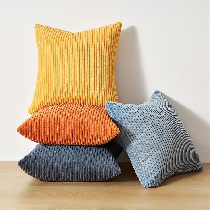 Topfinel Corduroy Pillow Covers 20x20 Blue and Orange Decorative Boho Pillow Covers for Couch Bed Accent Modern Pillowcase Sofa Livingroom Home Decor