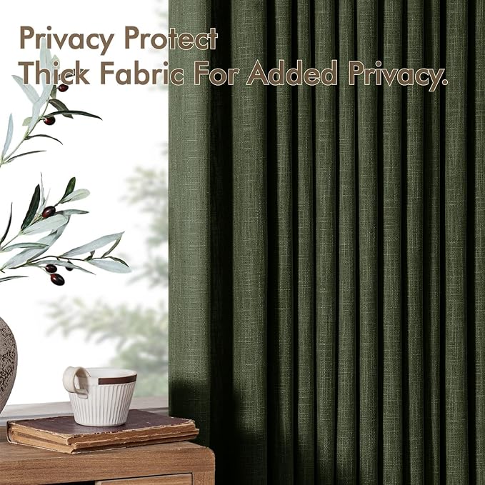 MIULEE Pinch Pleated Thick Linen Curtains 84 Inches Long 2 Panels for Living Room Bedroom, Linen Textured Memory Trained Drapes Pleat Back Tab Light Filtering Loden Window Curtains with Hooks&Rings
