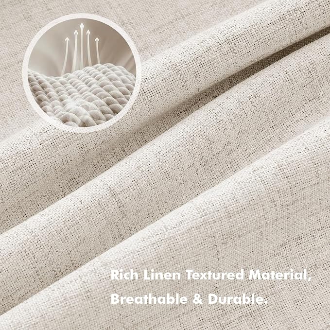MIULEE 100% Blackout Linen Curtains for Bedroom 42 x 90 Inch Birch 2 Panels | Thermal Insulated, Room Darkening Drapes for Living Room, Back Tab Rod Pocket Pinch Pleated, Solid Luxury Decor