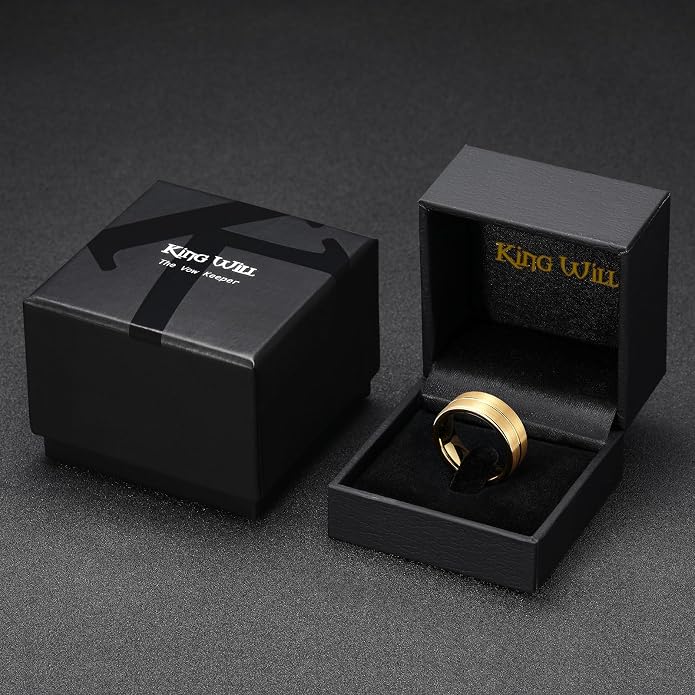 King Will Tungsten Carbide Wedding Band for Men Women-4/6/8mm Width 14K Gold Plated Tungsten Wedding Ring Matte Brushed & High Polished Style Comfort Fit Wedding Band Size 6-14