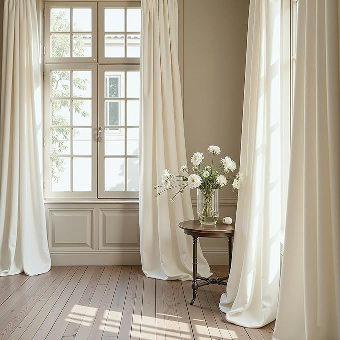 Beige Cream Velvet Curtains 72 Inch Long for Bedroom Luxury Living Room Darkening Sound Proof Thermal Curtain for Summer Heat Blocking Light Drape Neutral Rustic Vintage Victoria 52x72 Length 2 Panels
