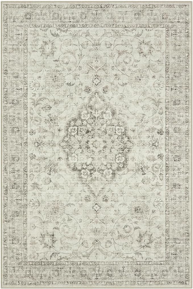 LIVEBOX Washable Area Rug 6x9 Rugs for Living Room Dining Room Under Table, Non-Slip Boho Indoor Carpet for Bedroom, Low-Pile Farmhouse Soft Carpets for Nursery Room Playroom, Taupe