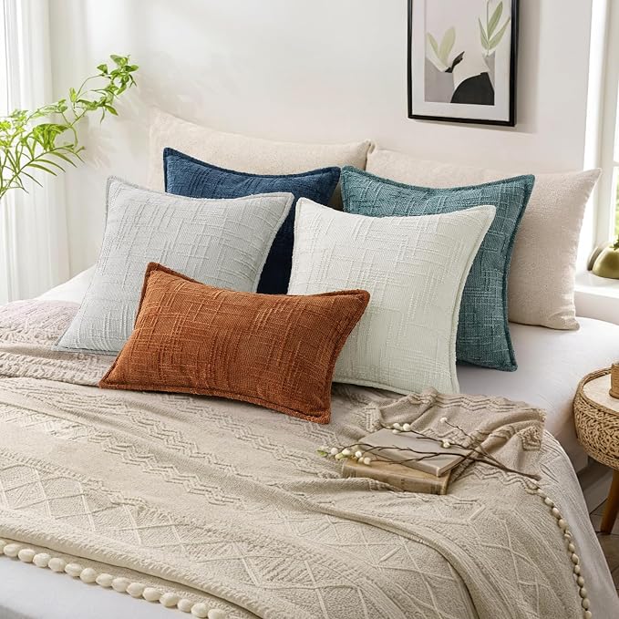 decorUhome Chenille Throw Pillow Covers 20x20 Set of 2,Light Grey | Soft Texture, Slubby Modern Design, Flange Edges, Cozy Accent Pillow Covers for Couch, Sofa, Bed, Living Room