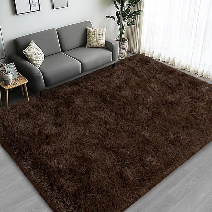 Large Area Rugs for Living Room Bedroom 8x10 Brown Fluffy Shag Rugs | Ultra Soft Shaggy Plush Fuzzy Modern Indoor Throw Floor Carpet for Kids Girls Boys Dorm Nursery Home Decor Aesthetic