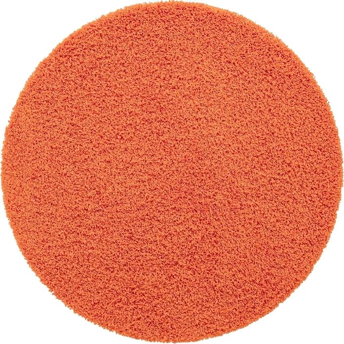 Unique Loom Solid Shag Collection Area Rug (3' 1" Round, Tiger Orange)