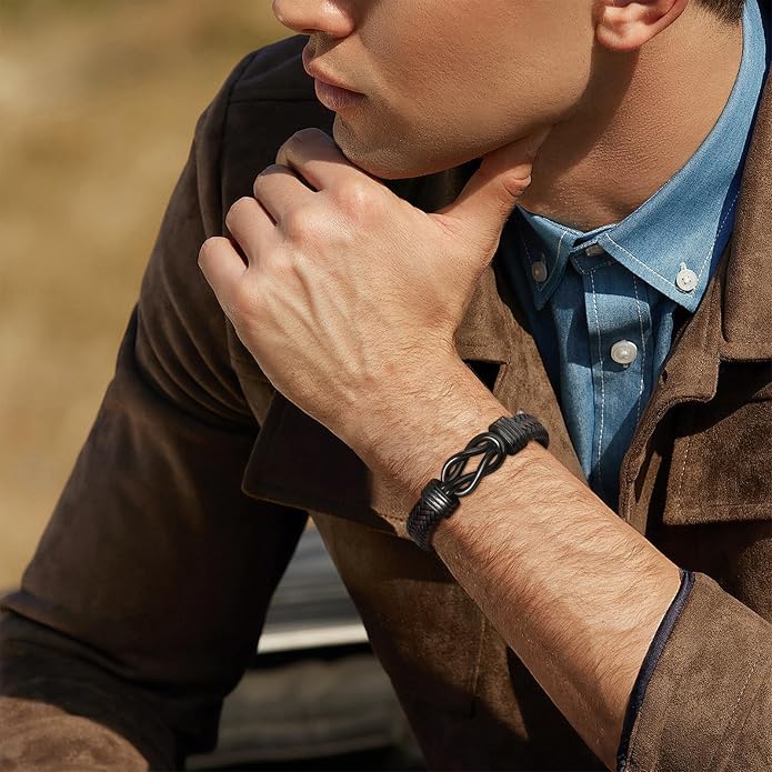 VNOX Men's Inspirational Mantra Engarved Handmade Braided Leather Adjustable Cuff Bangle Bracelet Encouragement Motivational Gift for Men