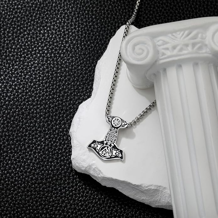 Thors Hammer Necklace for Men Women 925 Sterling Silver Viking Mjolnir Necklace with Stainless Steel Chain Thor's Hammer Necklace Thor Hammer Necklace