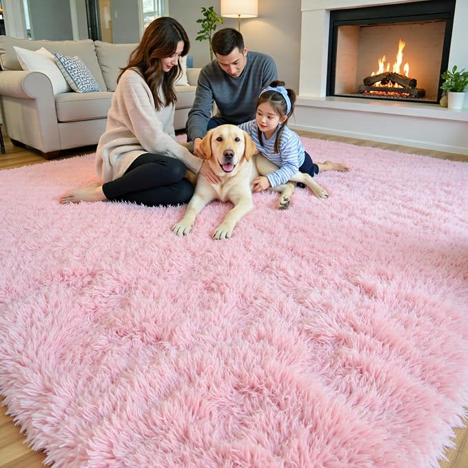 Area Rugs 10x14 Living Room, Shaggy Carpet Soft Plush Furry Bedside Rug Large Area Rugs for Bedroom Home Decor Anti Slip(10 x 14, Pink)