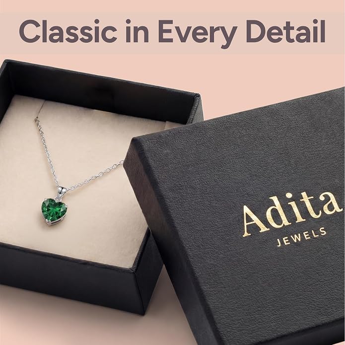 ADITA GOLD Bithstone Heart Necklace for Women with 925 Sterling Silver Chain, Simulated Birthstone Pendant, Jewelry