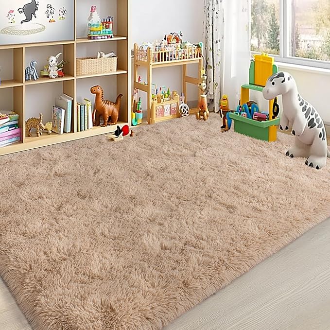 Large Area Rugs for Living Room Bedroom 8x10 Beige Fluffy Shag Rugs | Ultra Soft Shaggy Plush Fuzzy Modern Indoor Throw Floor Carpet for Kids Girls Boys Dorm Nursery Home Decor Aesthetic
