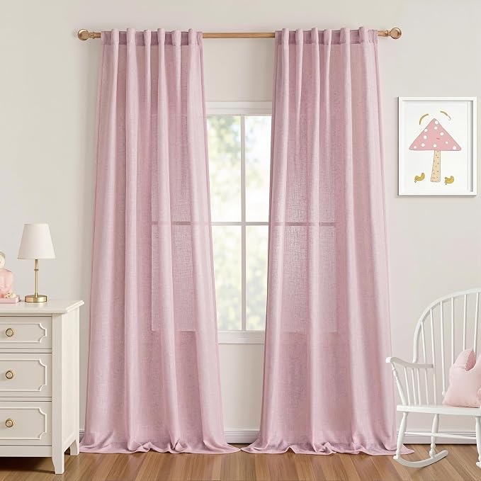 MYSKY HOME 96 Inches Length Pink Curtains for Girls Bedroom Living Room Semi Sheer Light Filtering Nursery Window Drapes, Soft Modern Decor Country Style Back Tab, 50" x 96", Light Pink, 2 Panels