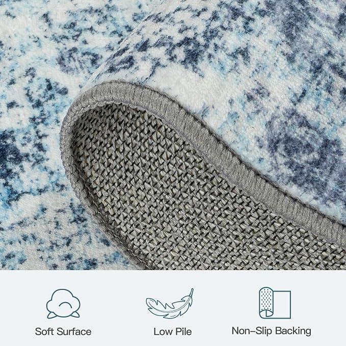 Lofus 8x10 Area Rug for Living Room, Blue Abstract Large Rugs with Non-Slip Backing, Neutral Modern Washable Carpet for Bedroom Dining Room Home Office Nursery Indoor